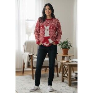 33 Degrees Woman's Llama Ugly Christmas Sweater Red/White Size Large
